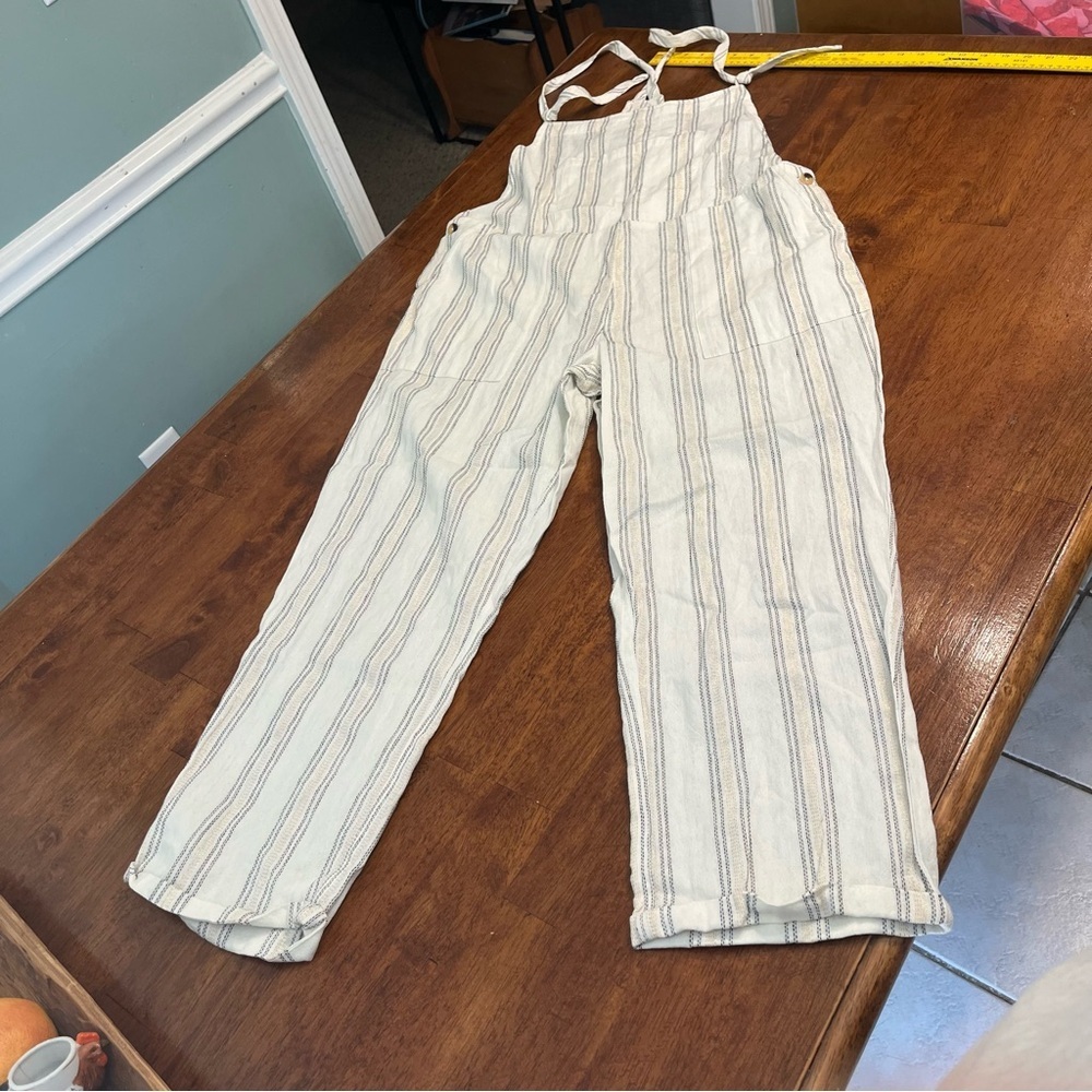 NWT M.A.B.E Casual Striped Cream Jumpsuit with metallic stripes size medium